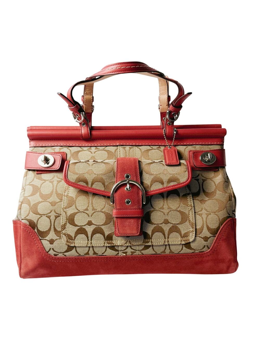 VINTAGE Y2K Coach Soho Dowel Satchel 6876 Signature Canvas Red Leather Suede NWT